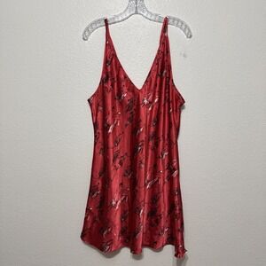 Cruz Hot Red Fancy Ladies All Over Print Satin Slip Dress Womens Size XL Y2K